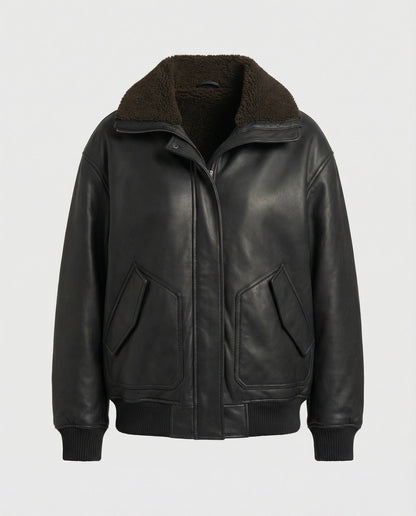 Extraweite Lederjacke Frauen Warm gefüttert Plüsch-Innenfutter