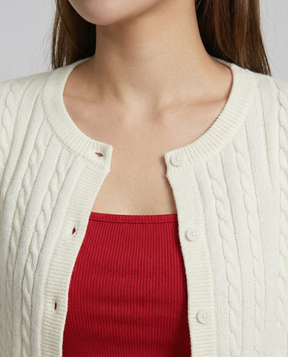 Kurz geschnittene Strickjacke Zopfmuster Rundhals Modern Frauen