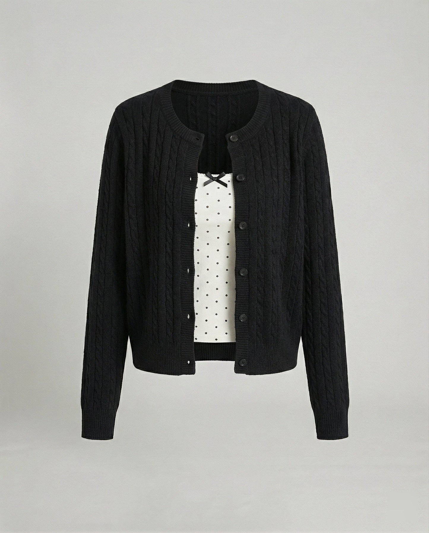 Kurz geschnittene Strickjacke Zopfmuster Rundhals Modern Frauen