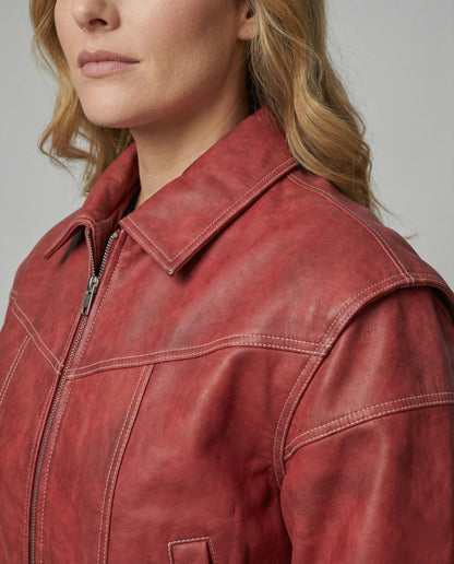 Lederjacke Damen Modern Raglan Ärmel Reißverschluss - BerlinGlamour