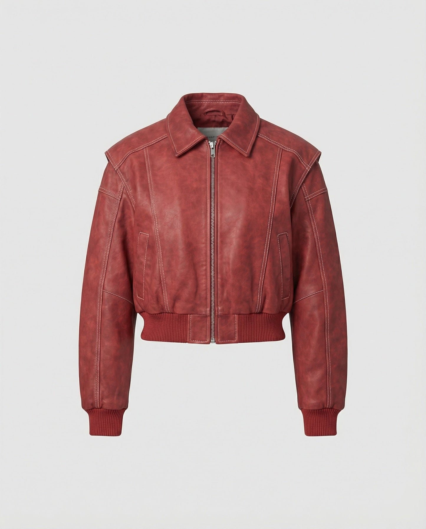 Lederjacke Damen Modern Raglan Ärmel Reißverschluss