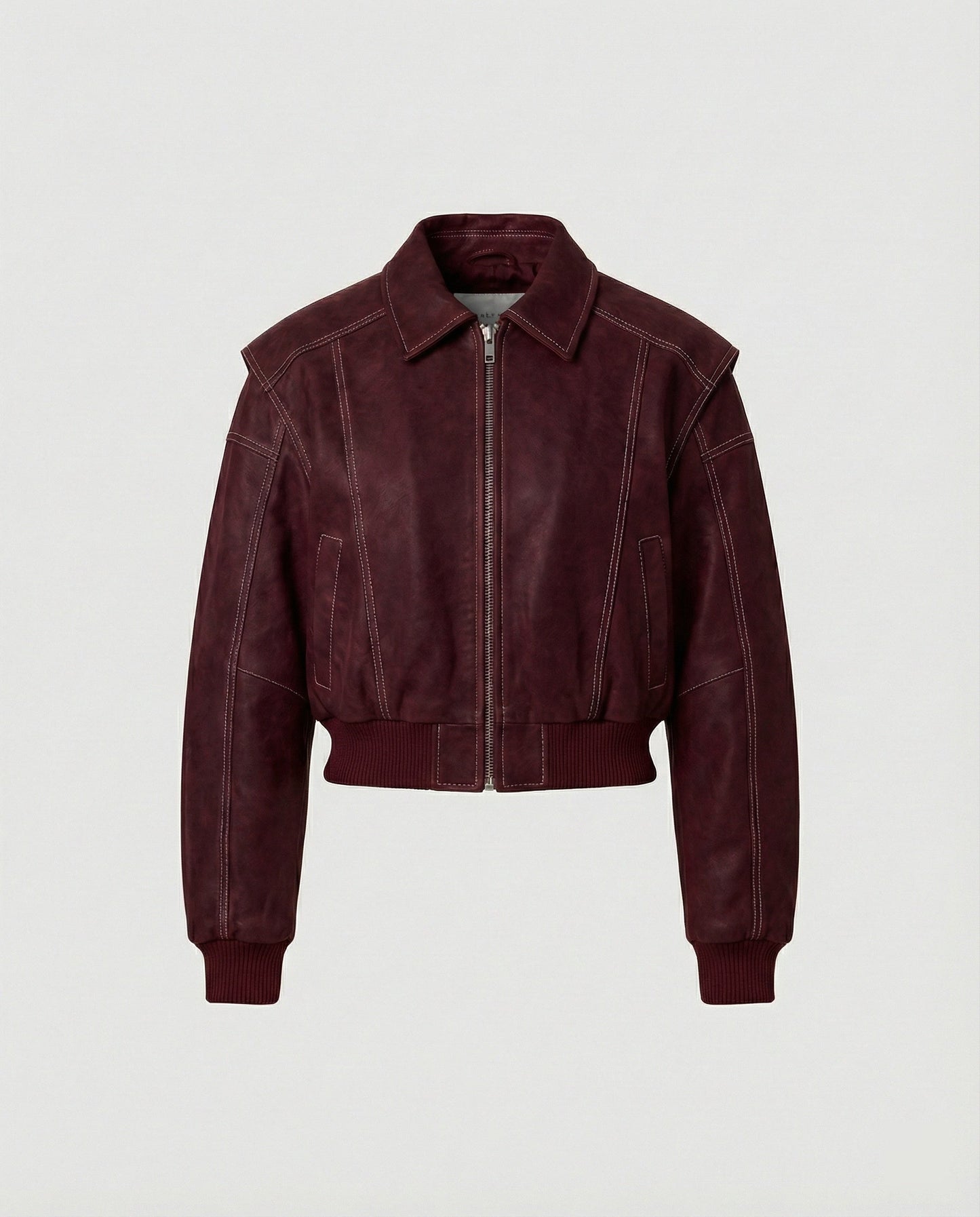 Lederjacke Damen Modern Raglan Ärmel Reißverschluss