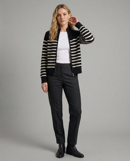 Kurze Strickjacke mit Streifen Reißverschluss Modern - BerlinGlamour