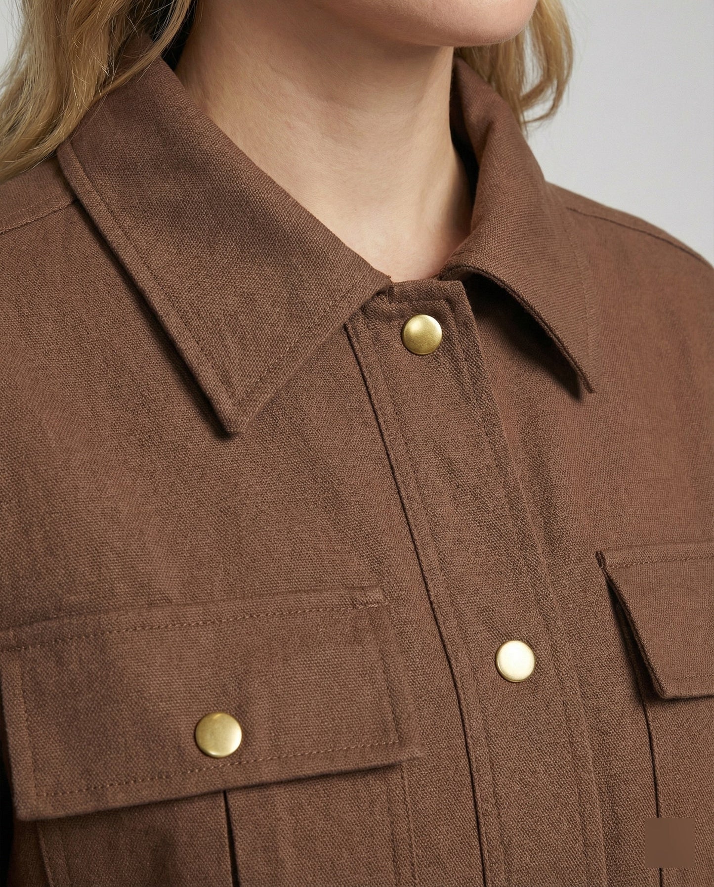 Kurze Hemdjacke Damen Ballonärmel mit Taschen und Druckknöpfen