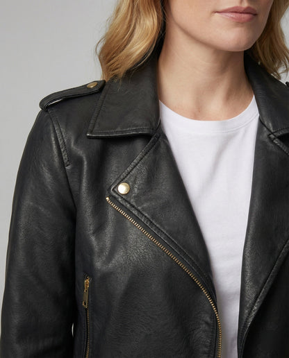 Lederjacke Damen Kurz Bikerjacke Mit Reverskragen - BerlinGlamour