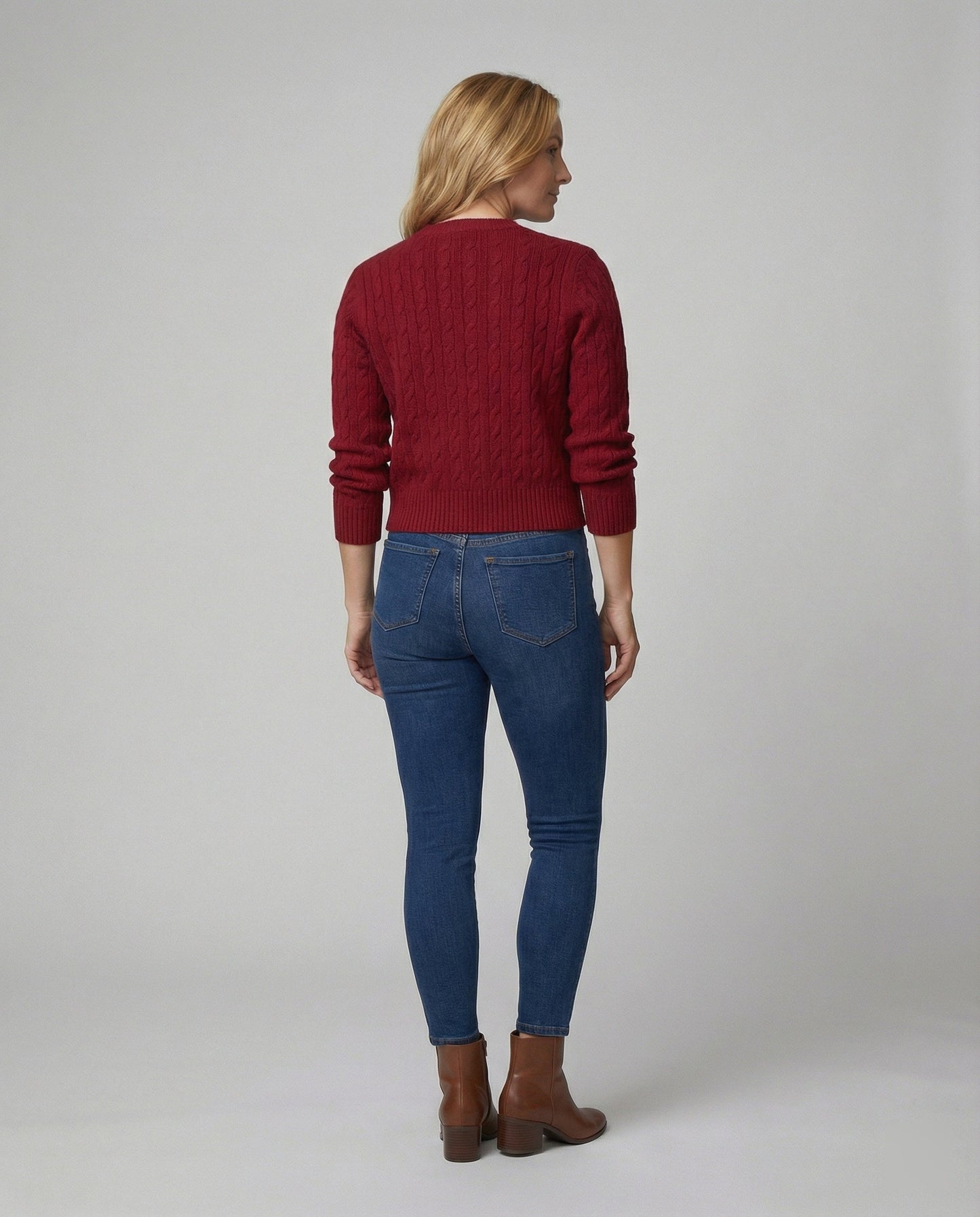 Strickjacke Kurz Zopfmuster Rundhals Damen Modisch