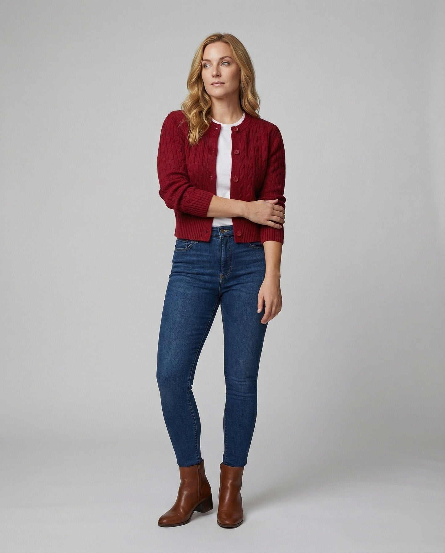 Strickjacke Kurz Zopfmuster Rundhals Damen Modisch - BerlinGlamour