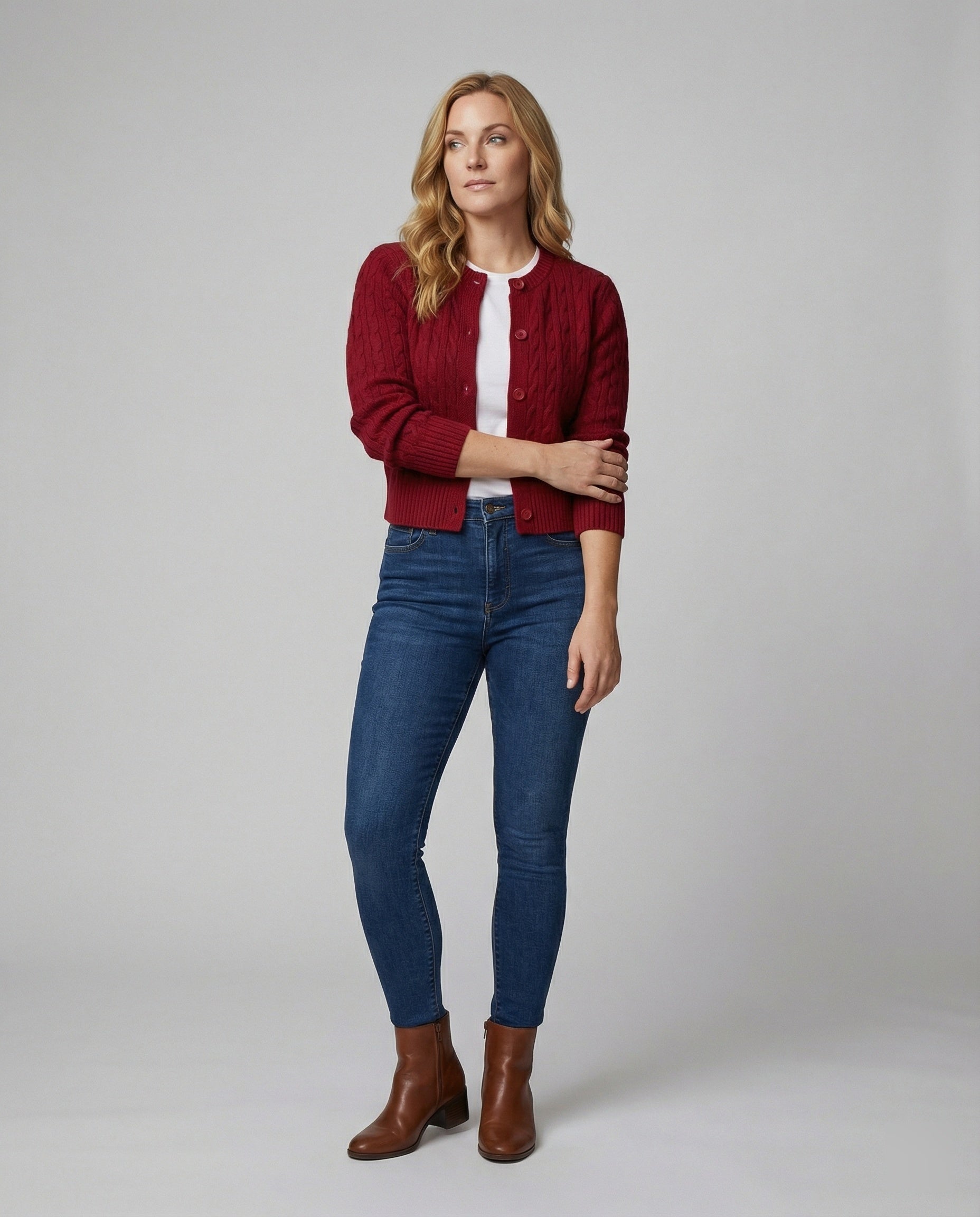 Strickjacke Kurz Zopfmuster Rundhals Damen Modisch - BerlinGlamour