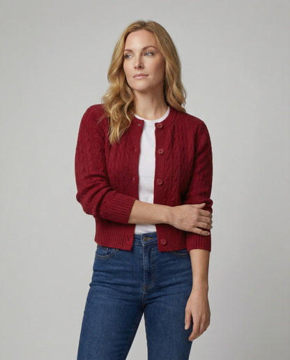Strickjacke Kurz Zopfmuster Rundhals Damen Modisch