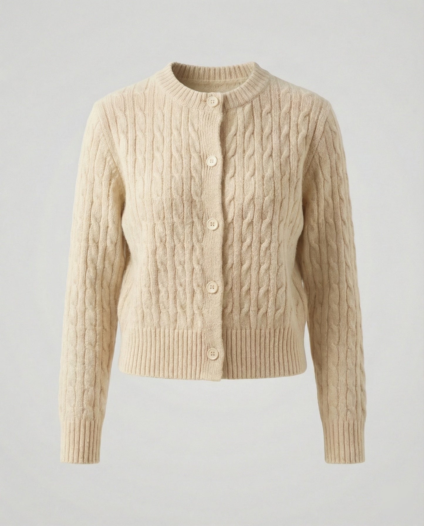 Strickjacke Kurz Zopfmuster Rundhals Damen Modisch