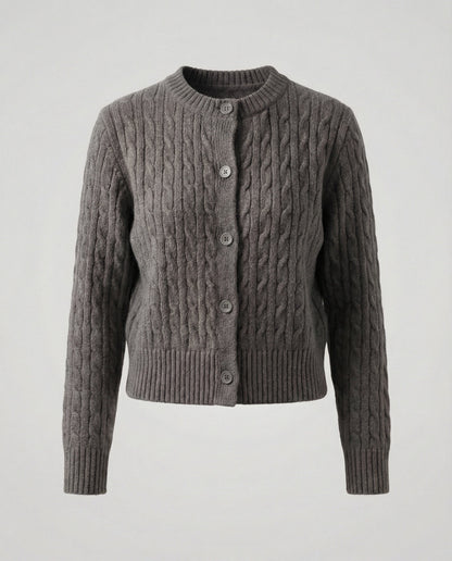 Strickjacke Kurz Zopfmuster Rundhals Damen Modisch