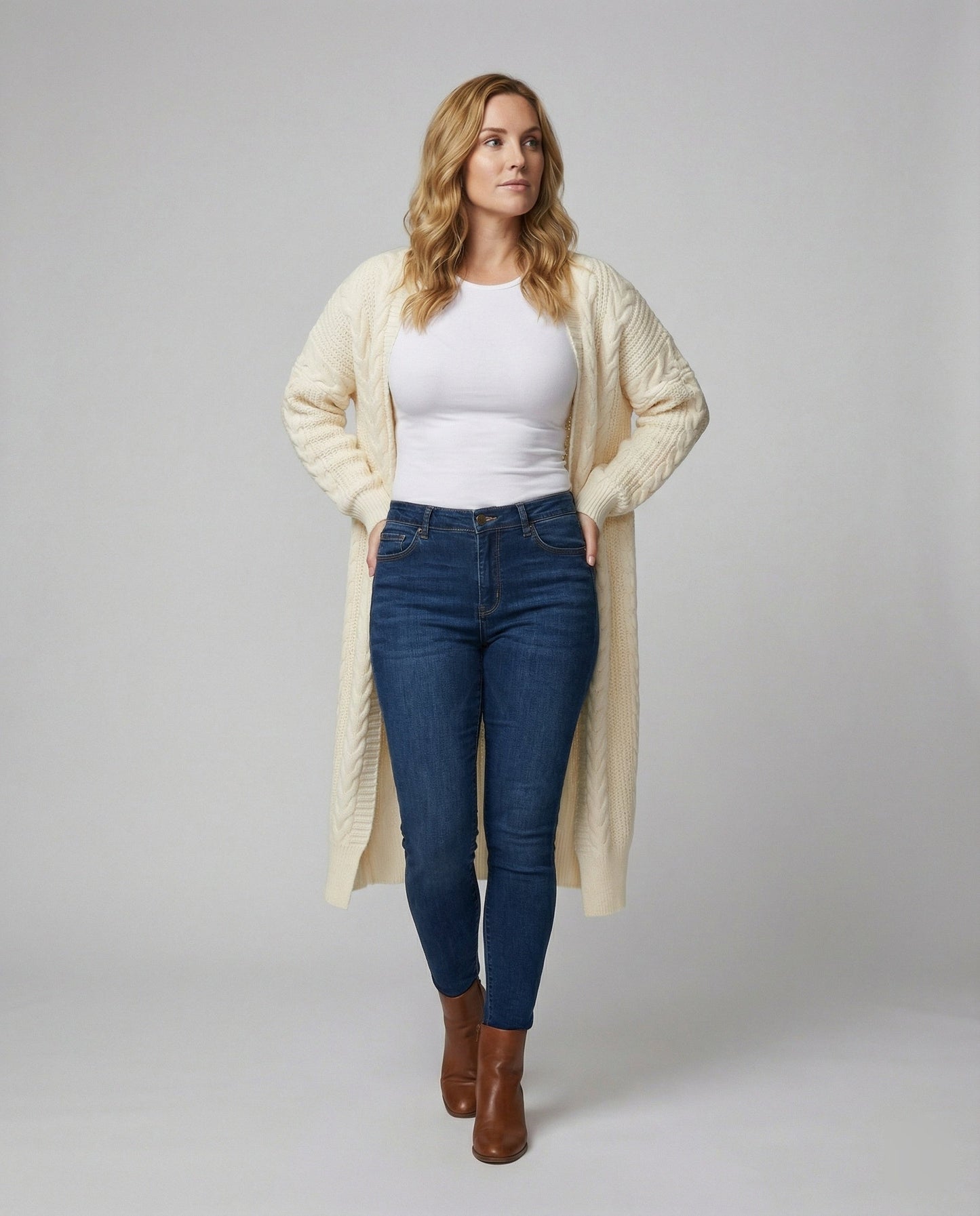 Offene Strickjacke mit Zopfmuster Schulterfrei Modern - BerlinGlamour
