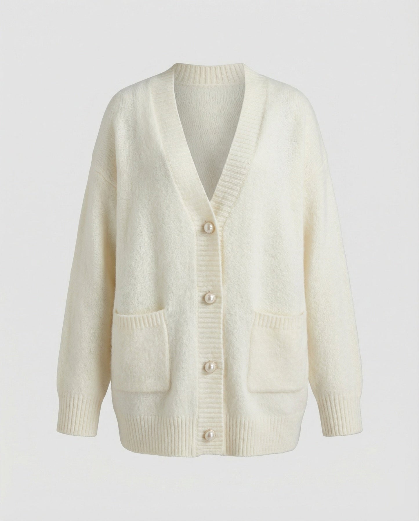 Lange Cardigans Damen mit Rippbündchen und Taschen