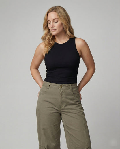 Moderne Cargo-Hose Palazzo-Style mit Klappentaschen