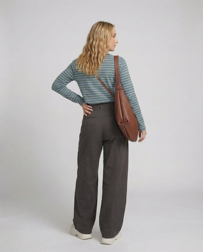 Hohe Leinenhose Damen mit Bundfalten und Weitem Bein