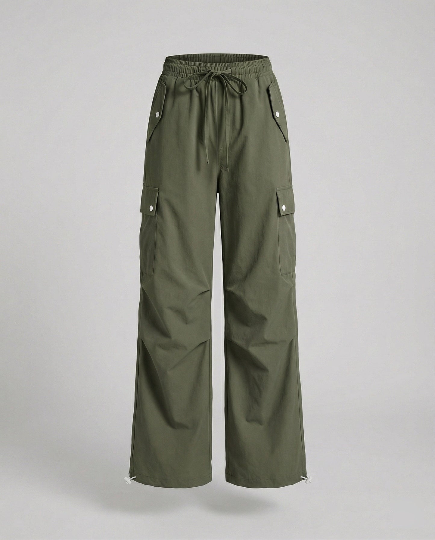 Hohe Cargohose Damengras mit Kordelzug und Tunnelzug Elastic