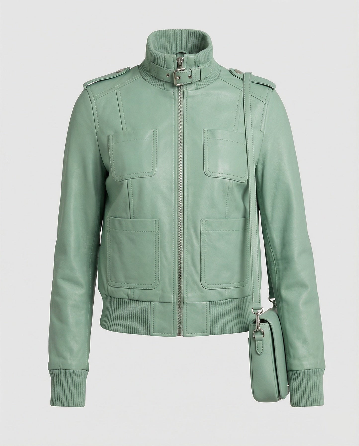 Lederjacke Damen Kurz Stehkragen mit Steppung Modern