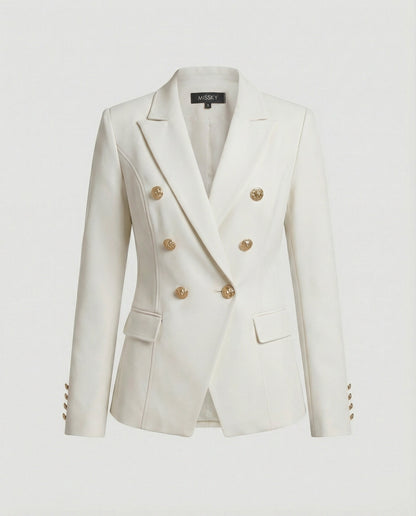 Taillierter Blazer Doppelreiher mit Schmuckknöpfen und Patten Taschen Damen