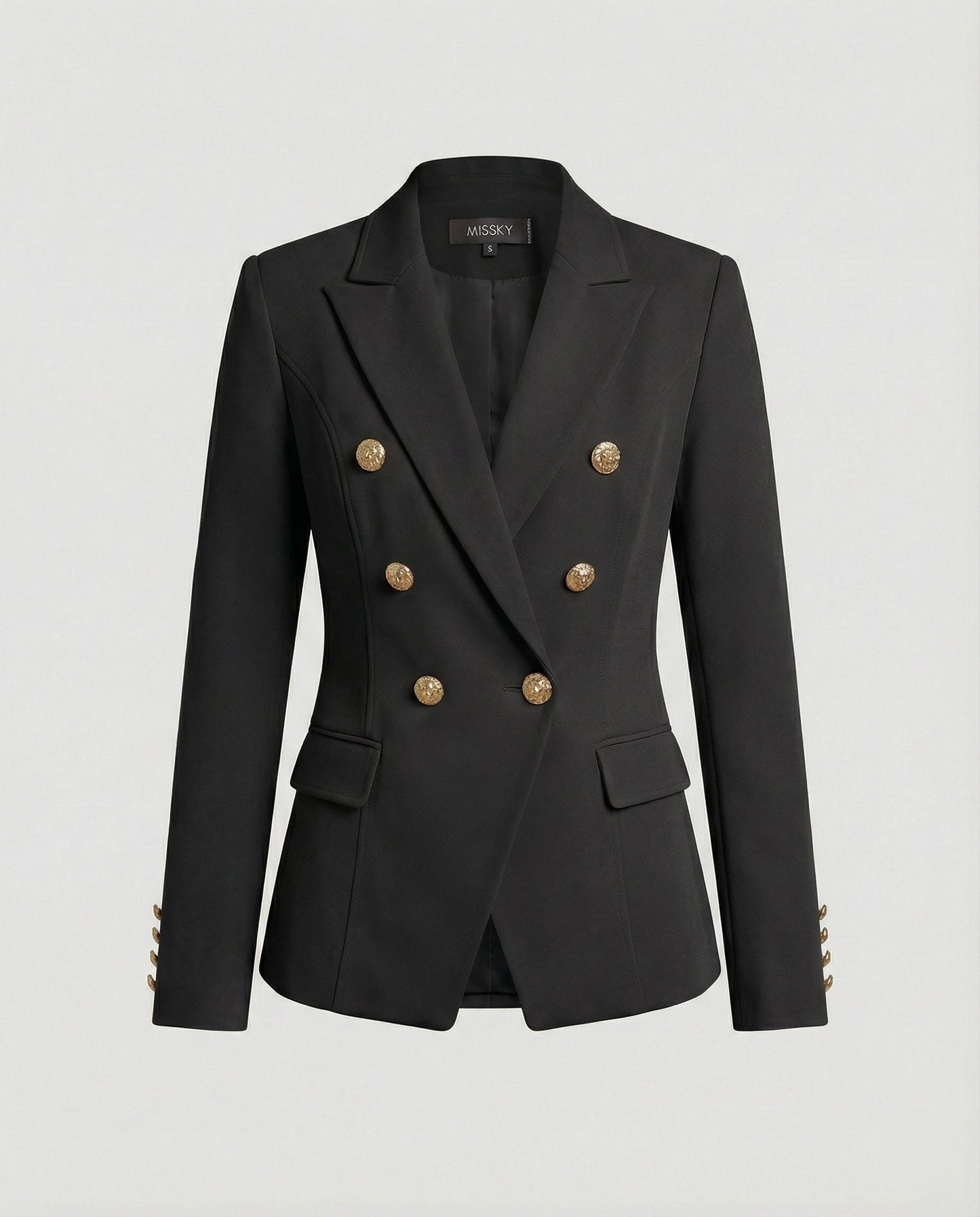 Taillierter Blazer Doppelreiher mit Schmuckknöpfen und Patten Taschen Damen
