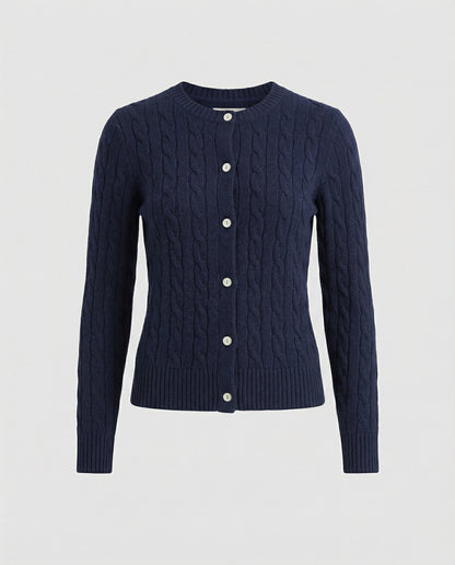 Knopfcardigan Damen Slim Fit Rundhals Zopfmuster
