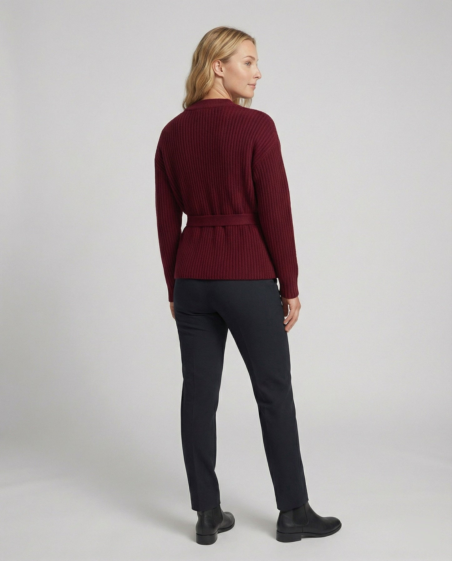 Strick-Cardigan Damen Tailliert mit Gürtel und Taschen