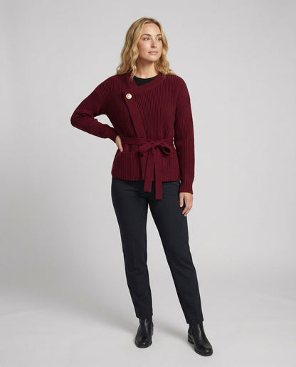 Strick-Cardigan Damen Tailliert mit Gürtel und Taschen