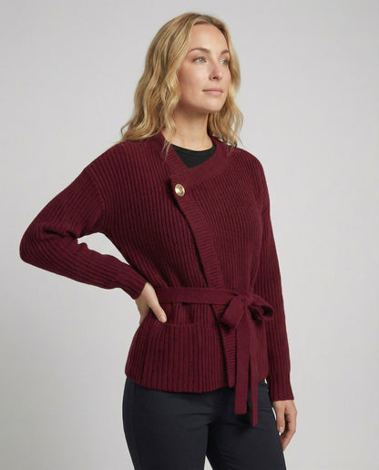 Strick-Cardigan Damen Tailliert mit Gürtel und Taschen - BerlinGlamour