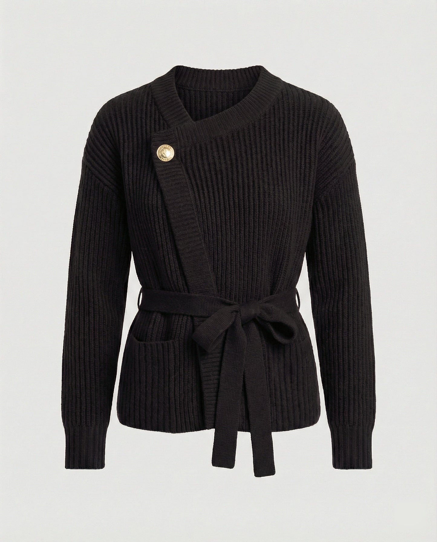Strick-Cardigan Damen Tailliert mit Gürtel und Taschen
