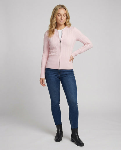 Moderner Zopf-Cardigan Mit Metallreißverschluss Lang - BerlinGlamour
