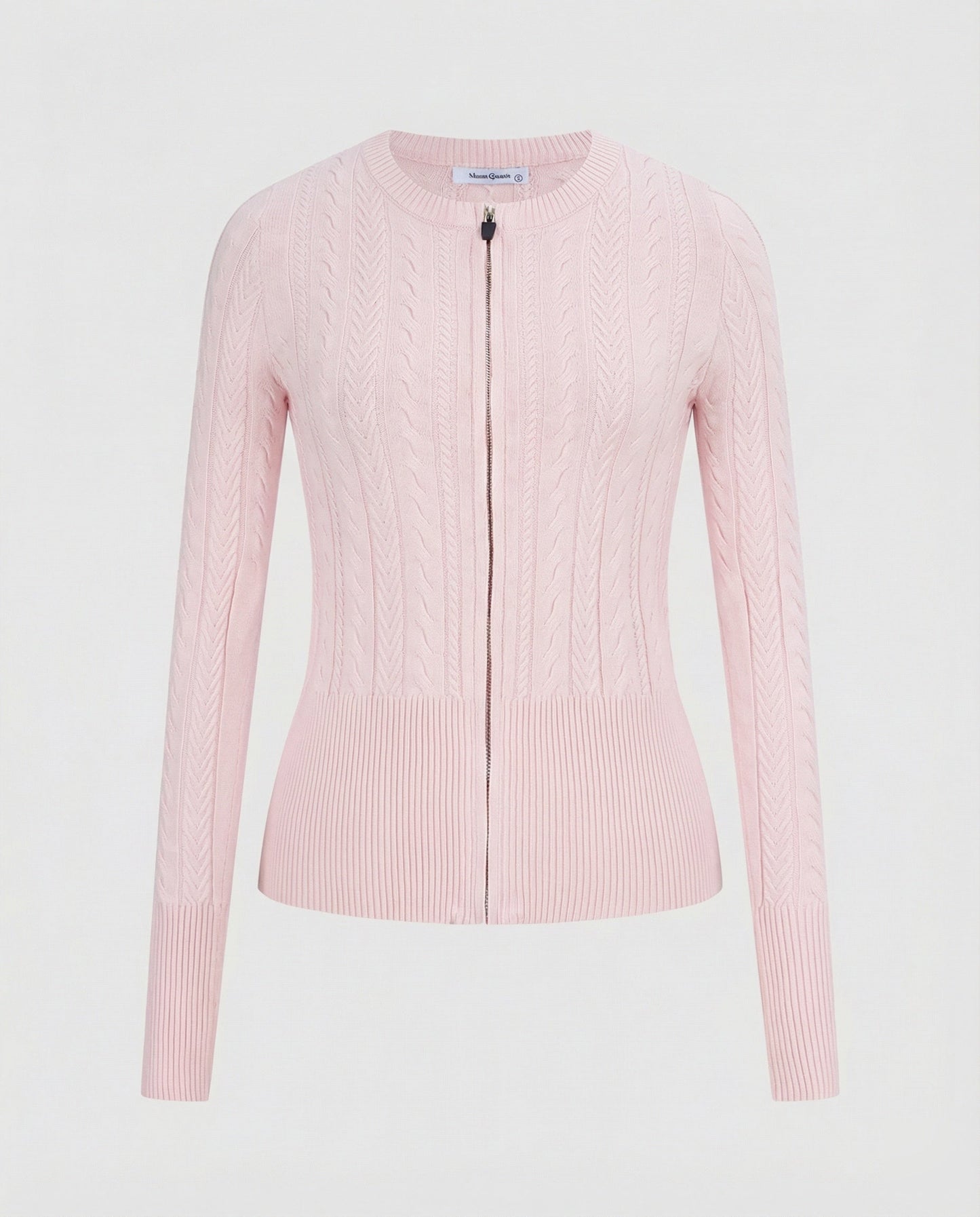 Moderner Zopf-Cardigan Mit Metallreißverschluss Lang
