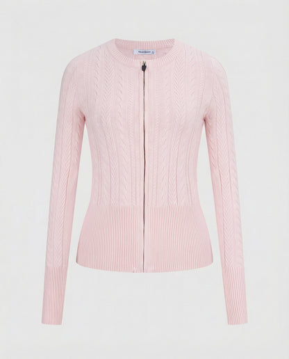 Moderner Zopf-Cardigan Mit Metallreißverschluss Lang