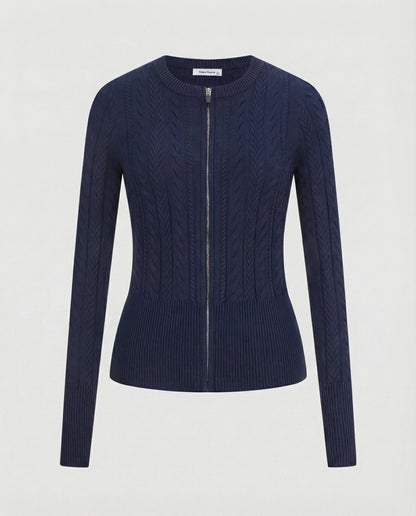 Moderner Zopf-Cardigan Mit Metallreißverschluss Lang