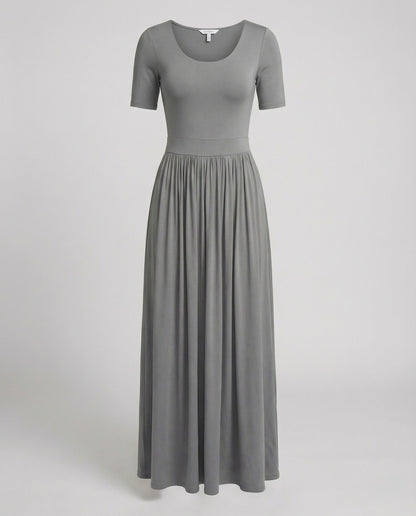 Elegantes Maxikleid Figurbetont Halbarmig Faltenrock Damen