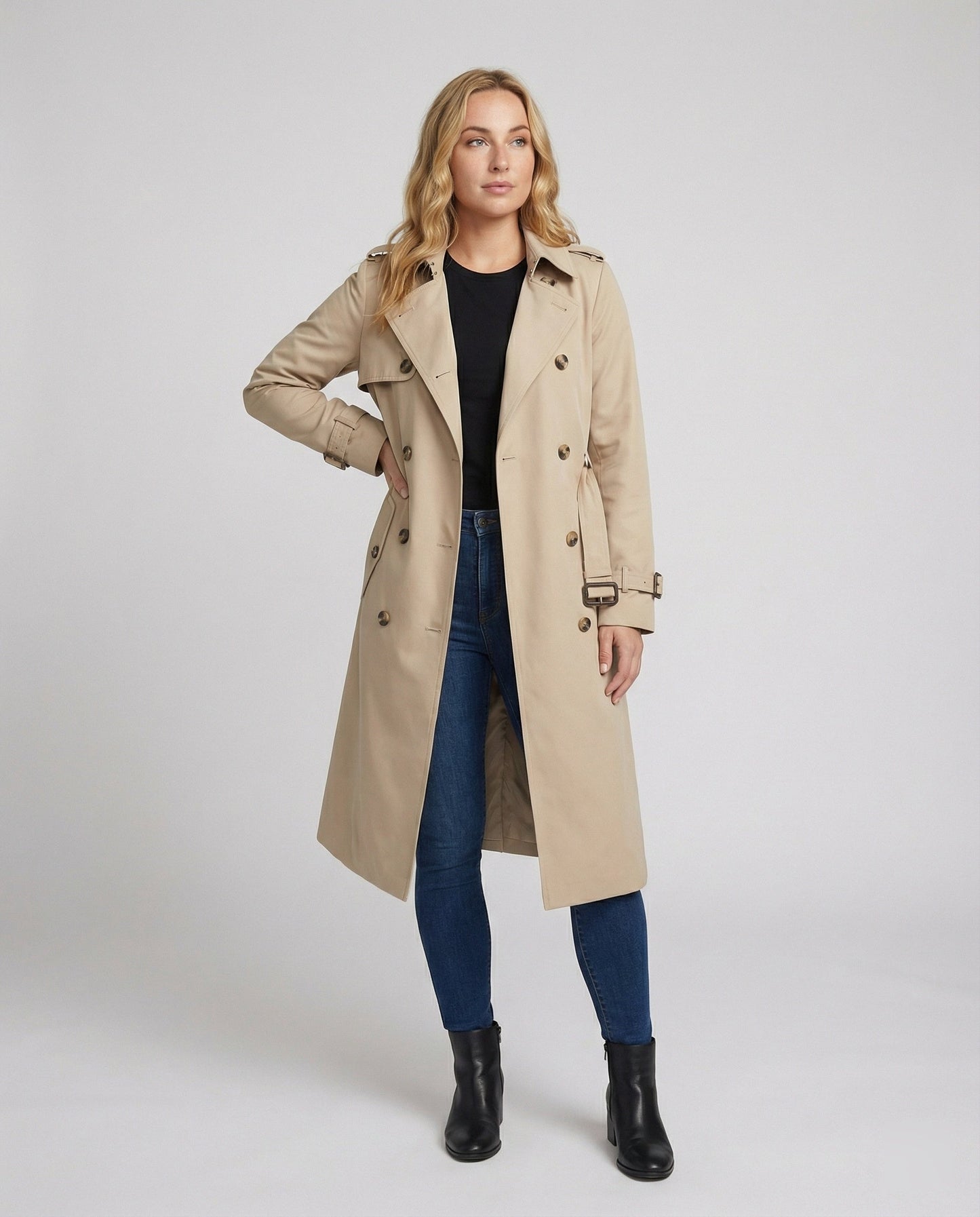 Taillierter Trenchcoat Lang Damen Modern mit Gürtel