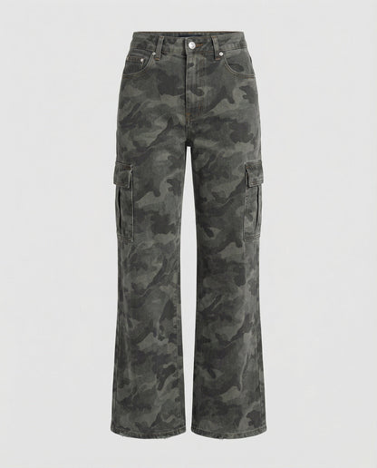 Militärhose mit hoher Taille und lockerem Bein