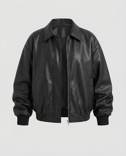 Vegan Ledermantel Oversize Reißverschlussjacke Elastisch