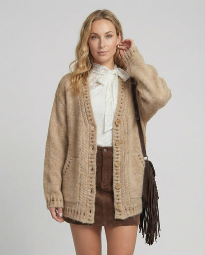 Weich Cardigan Mohair Mix Überlange Ärmel mit Taschen