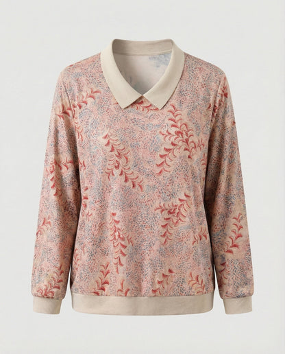 Weites Damen Sweatshirt mit Polokragen Floral Print Modern