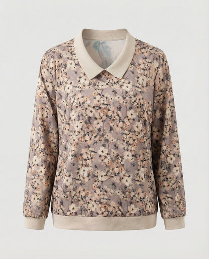 Weites Damen Sweatshirt mit Polokragen Floral Print Modern