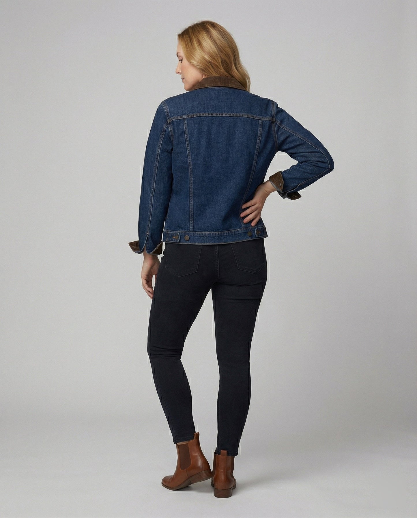 Jeansjacke Lederoptik Mit Cordkragen Und Druckknöpfen