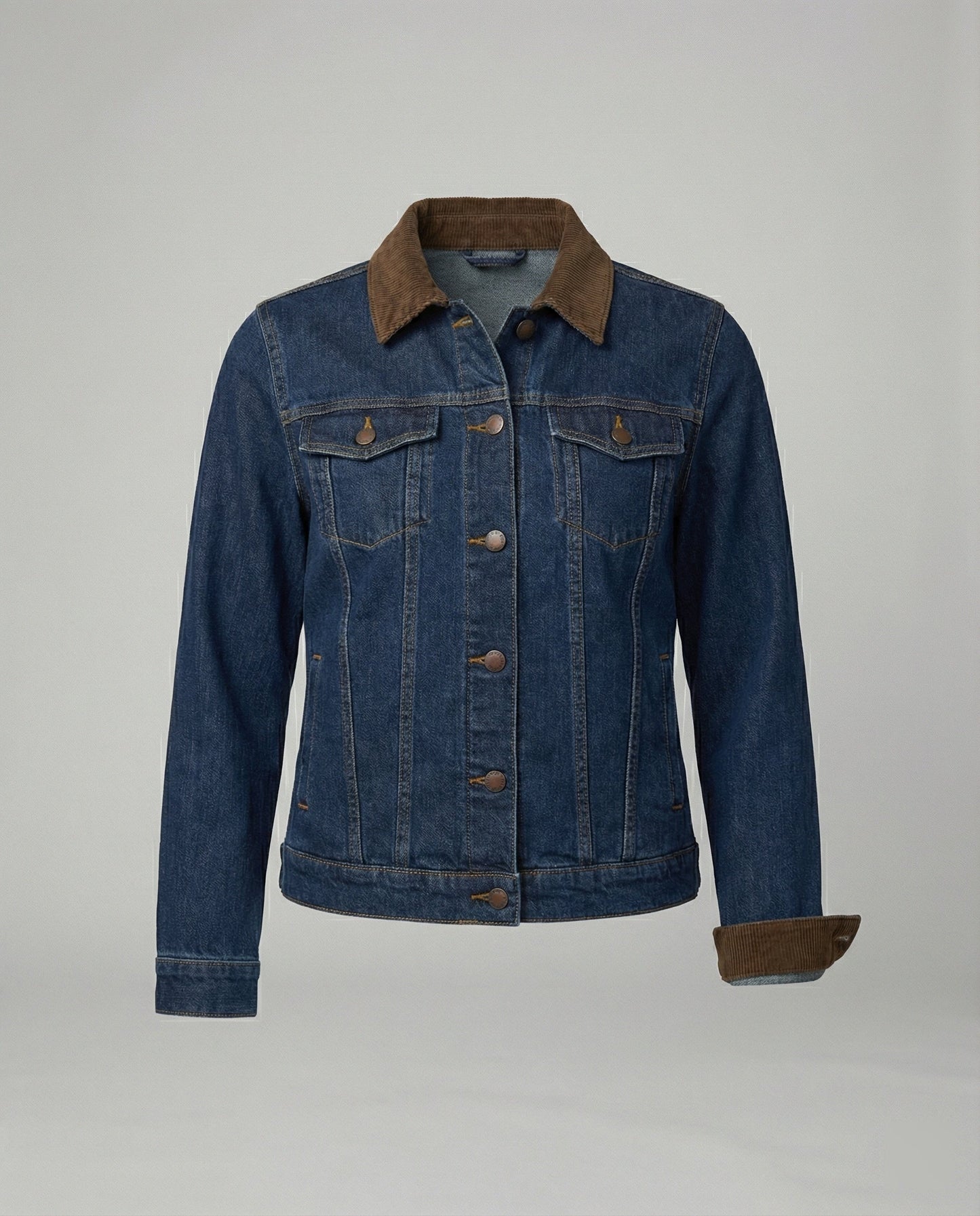 Jeansjacke Lederoptik Mit Cordkragen Und Druckknöpfen