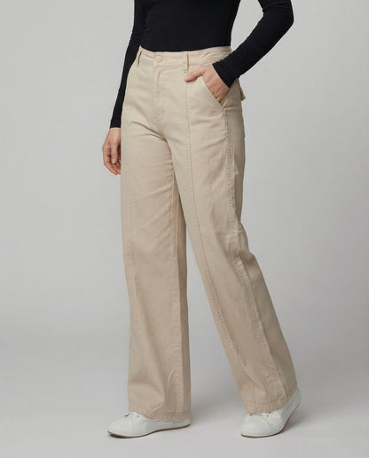 Weite Damen Palazzo Hose Baumwolle High Waist