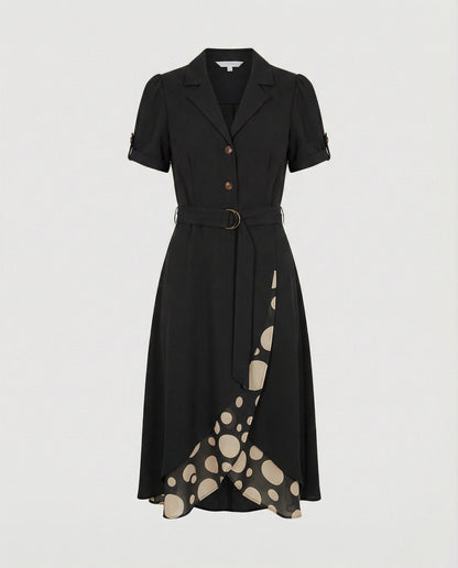 Asymmetrisches Wickelkleid mit Blazerkragen und Gürtel