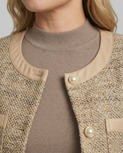Bouclé-Jacke Ensemble mit Rundhals und Plissierrock