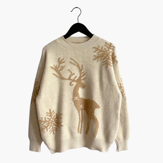Damen pullover mit Rentiermotiv und Rippdetails 0