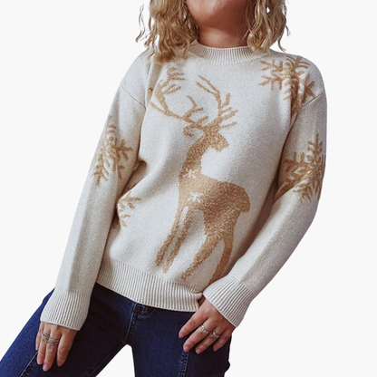 Damen pullover mit Rentiermotiv und Rippdetails 1