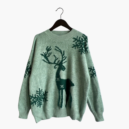 Damen pullover mit Rentiermotiv und Rippdetails 2