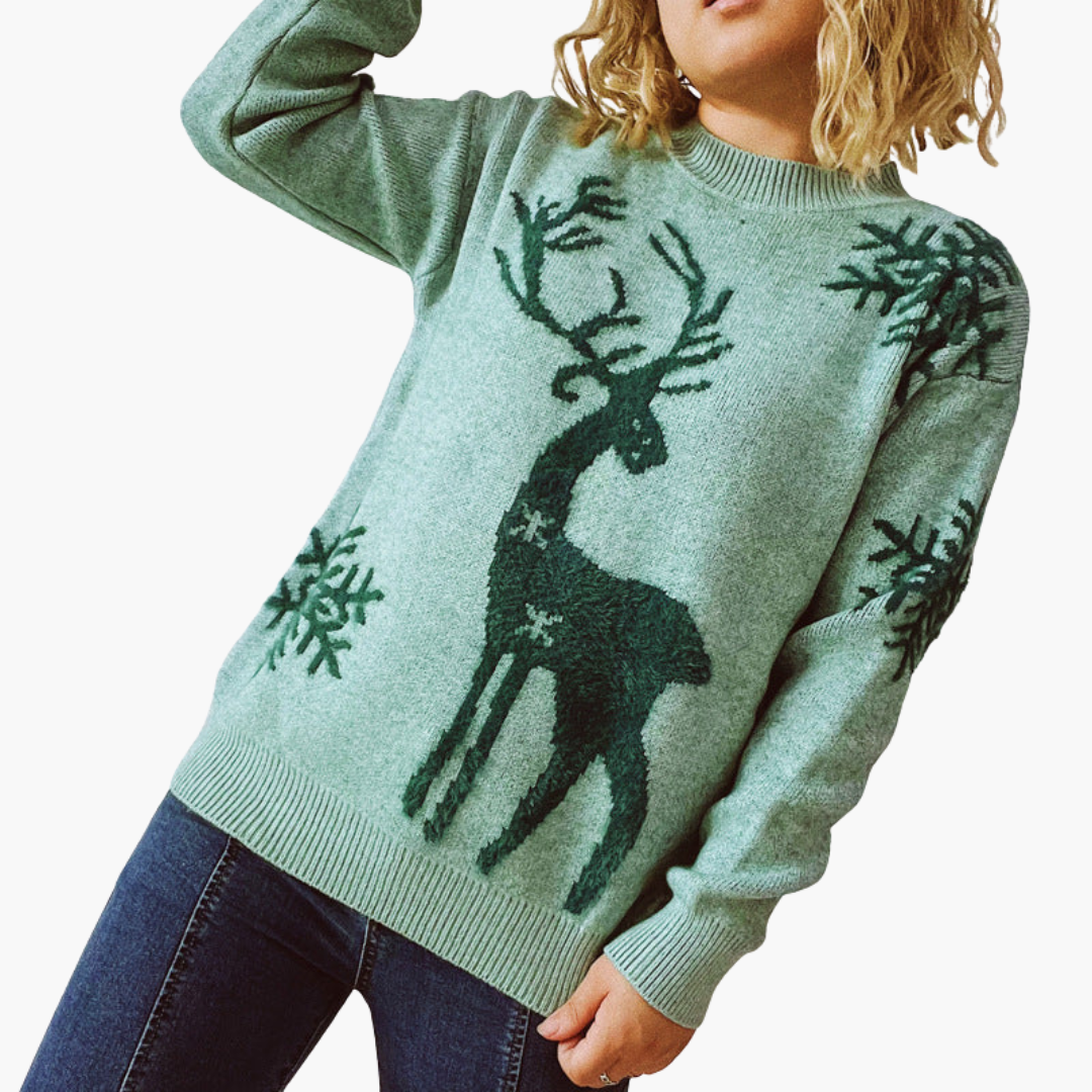 Damen pullover mit Rentiermotiv und Rippdetails 3