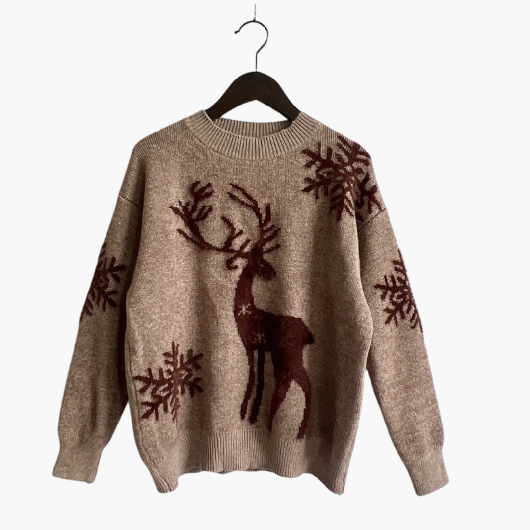 Damen pullover mit Rentiermotiv und Rippdetails 4