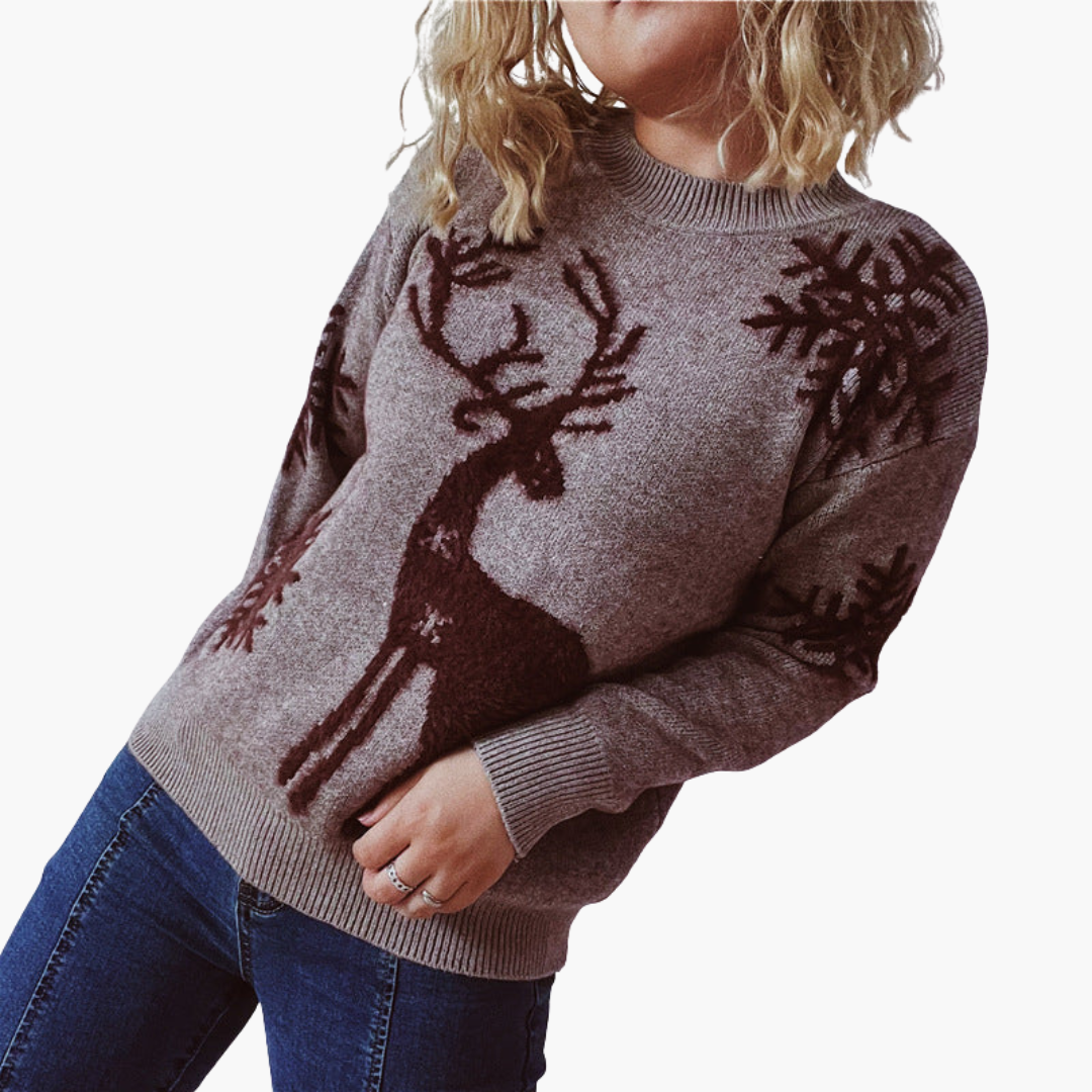 Damen pullover mit Rentiermotiv und Rippdetails 5